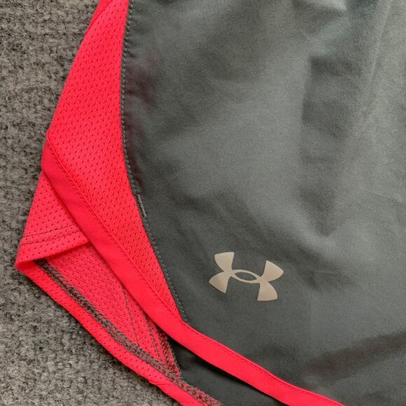 Under Armour Shorts Womens Medium Grey Neon Pink Loose HeatGear Drawcord Running - Picture 3 of 12